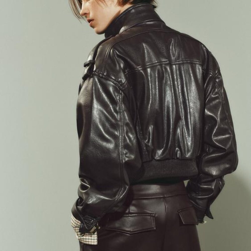 ZARA FAUX LEATHER CROPPED JACKET - Picture 5 of 12